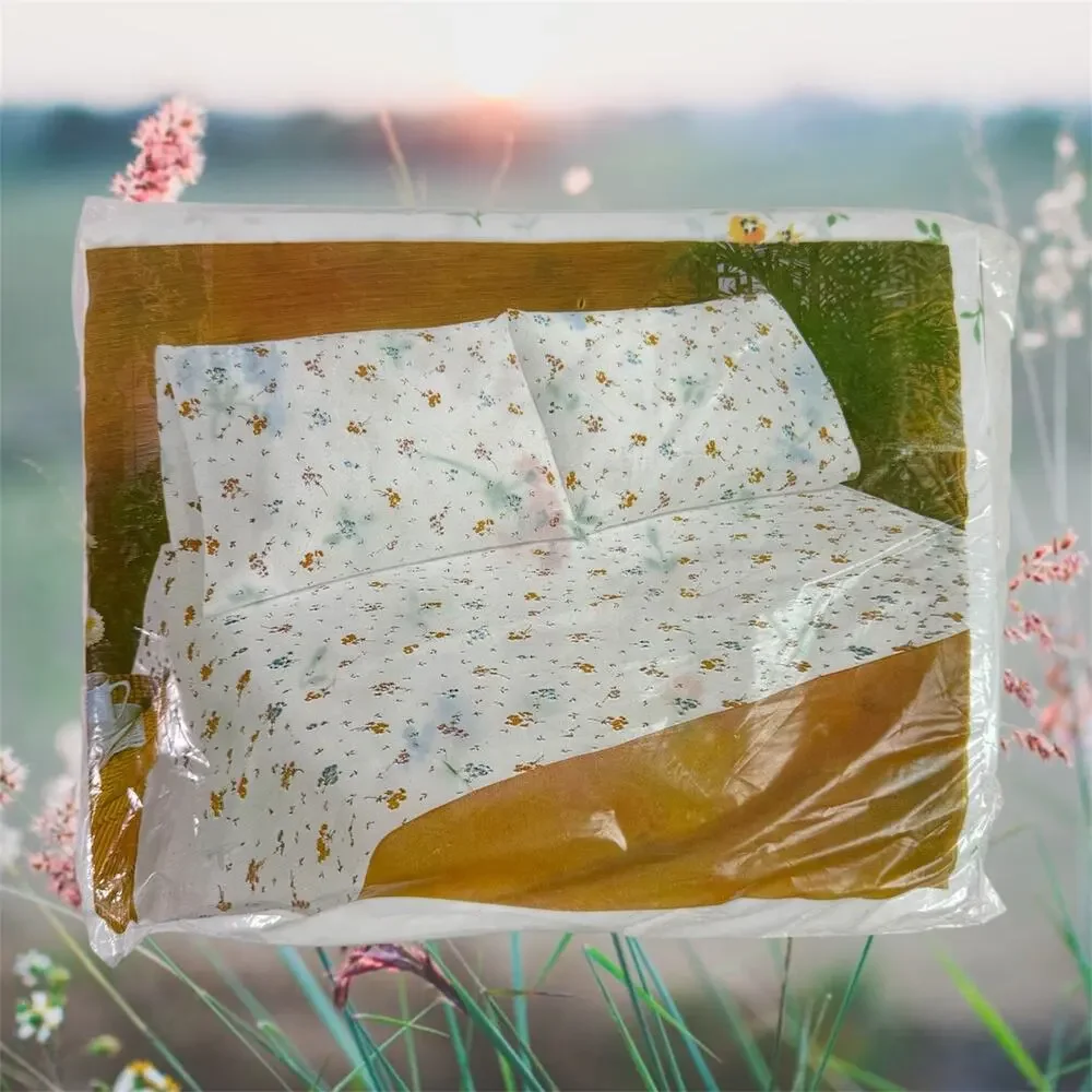 JCPenney NOS VTG Muslin White & Floral Print Cora Full Fitted Sheet In Package - Picture 2 of 5